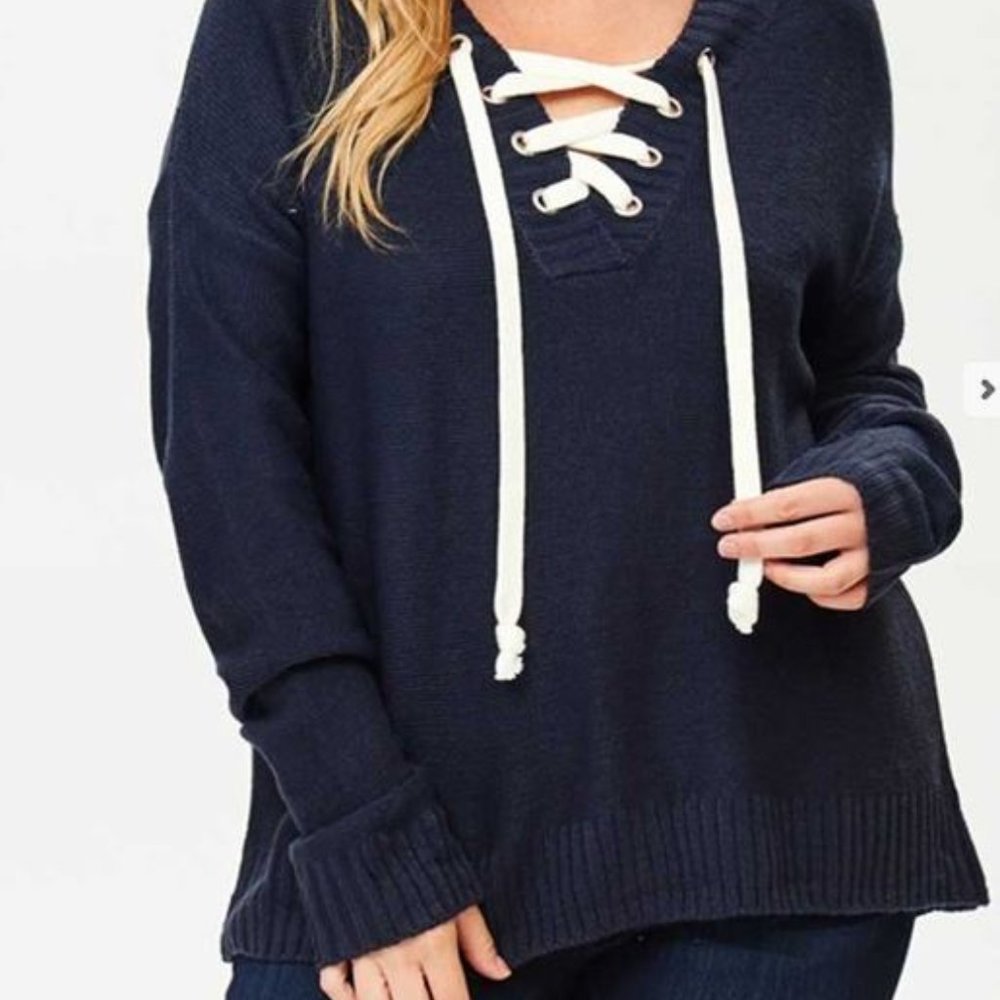 Navy plus size sweater adjustable ties